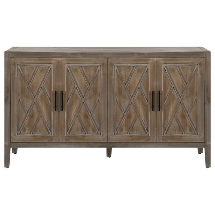 4-Door Wooden Twill Sideboard for Living Room, Dining Room, or Entryway
