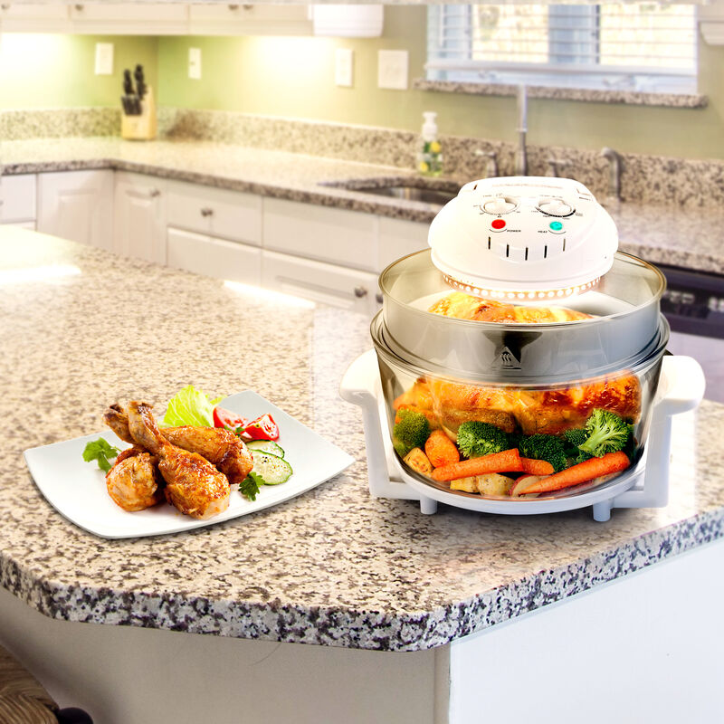 MegaChef Multipurpose Countertop 14.25 Inch Halogen Oven Air Fryer/Rotisserie/Roaster in White