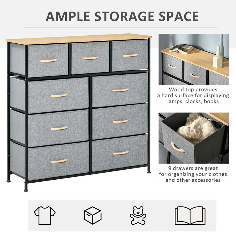 Oak Gray Organizer: 9-Drawer Storage Chest for Hallway/Closet