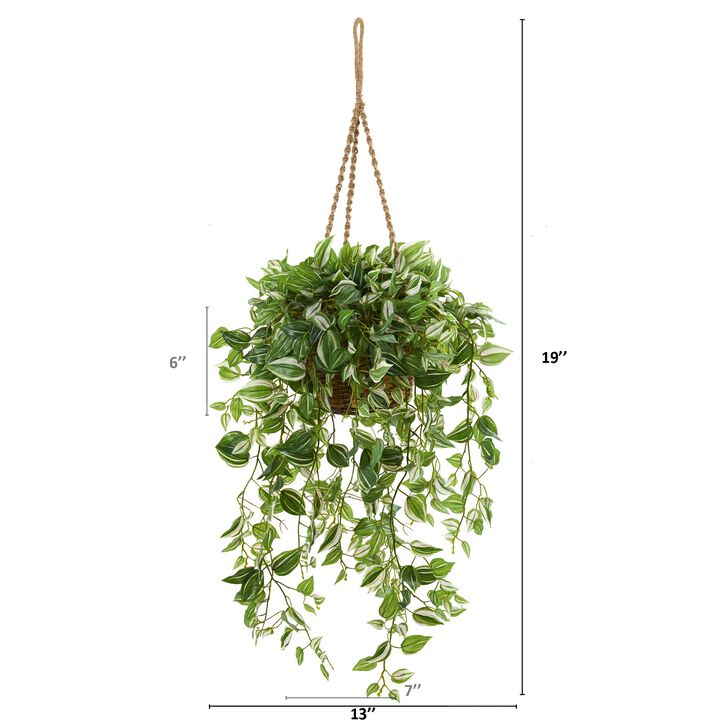 Hivvago 51" Wandering Jew Artificial Plant in Hanging Basket (Real Touch)