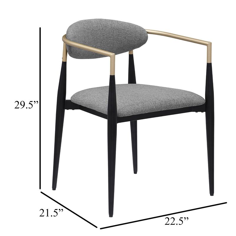 Exis Dining Armchair Set of 2, Modern Gray Fabric, Sleek Black Metal - Benzara