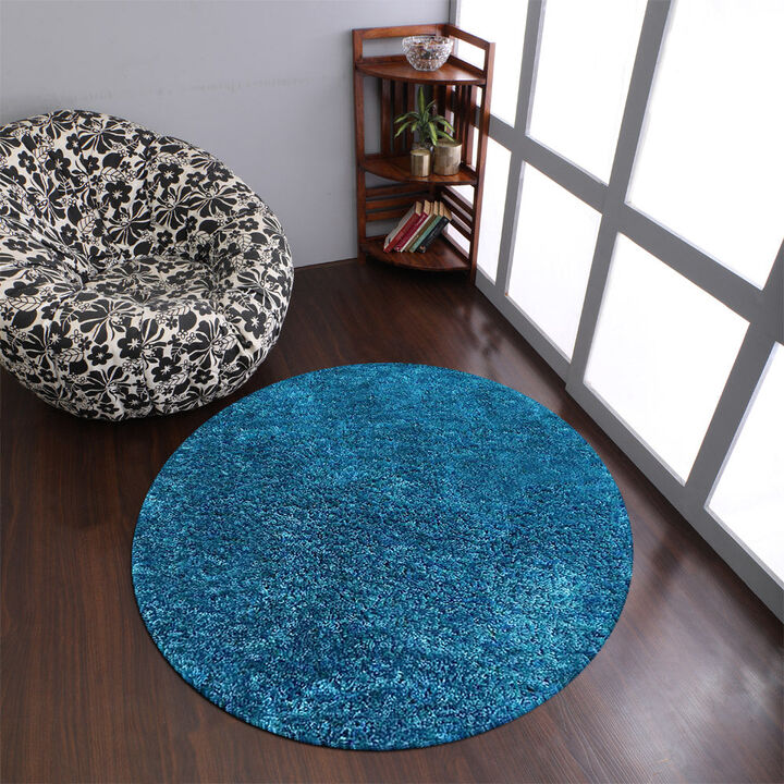RUGSOTIC CARPETS HAND TUFTED SHAG POLYESTER ECO-FRIENDLY AREA RUGS  - 8'x8', Round, Turquoise, Solid Plain Design, High Pile Thick Handmade Anti Skid Area Rugs for Living Room, Bed Room K00111