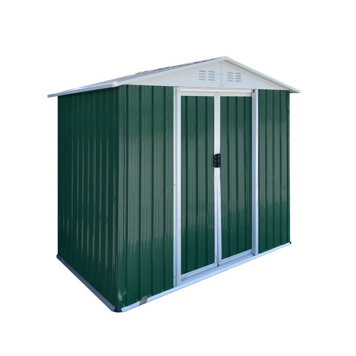 MONDAWE 6FTx4FT Apex Roof Outdoor Tool Storage House Garden Shed With Aluminum Alloy Frame And Sliding Door