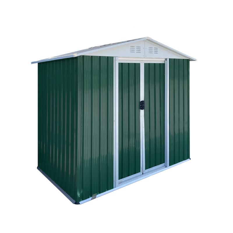 MONDAWE 6FTx4FT Apex Roof Outdoor Tool Storage House Garden Shed With Aluminum Alloy Frame And Sliding Door