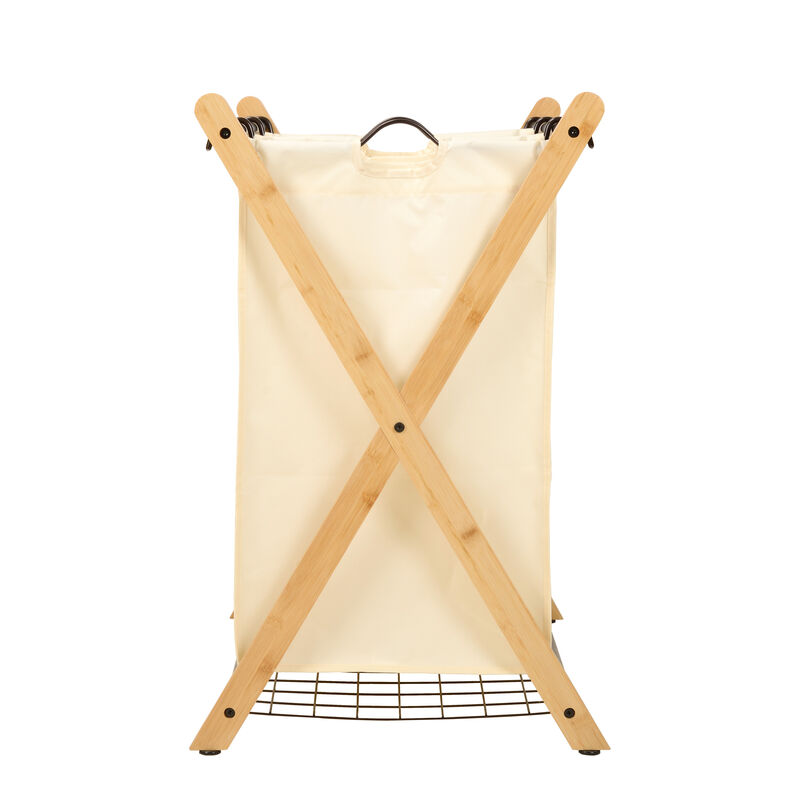 Oceanstar X-Frame Bamboo 3-Bag Laundry Sorter, White