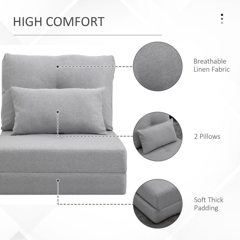 Light Grey Floor Seat: Convertible Folding Chair/Sofa Bed