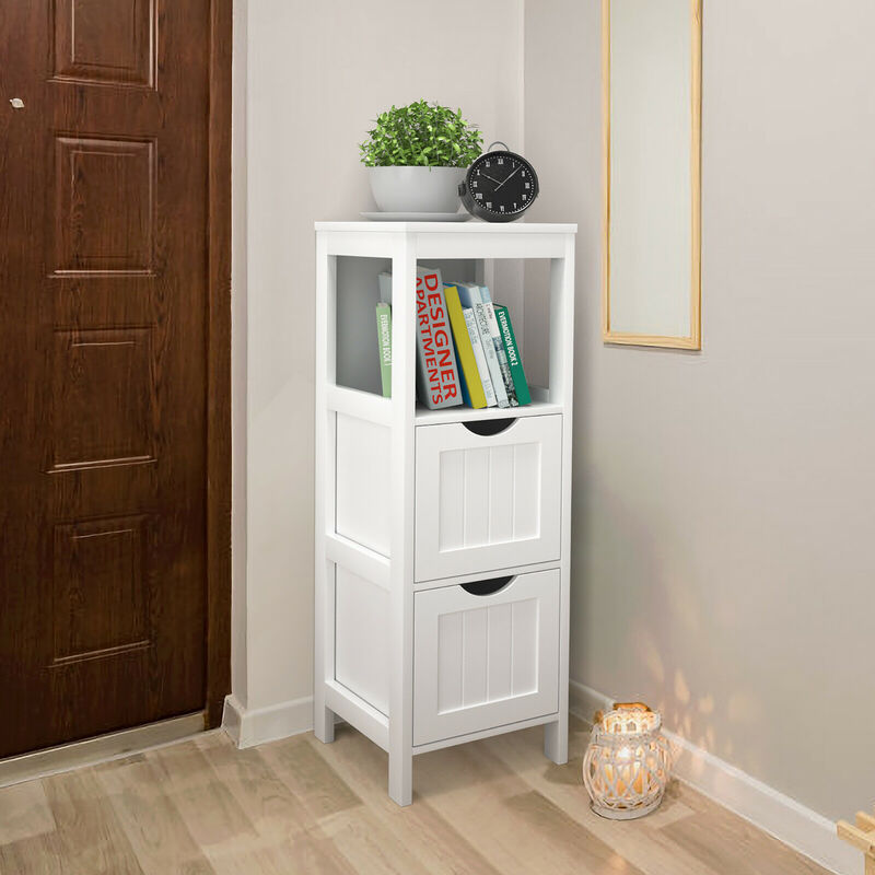 Costway Floor Cabinet Multifunction Bathroom Storage Organizer Rack w/2 Drawers
