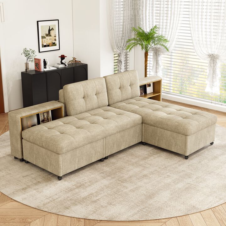 Merax Chenille Sofa Bed Modular Sofa Free-combined Sofa with 2 Storage Racks