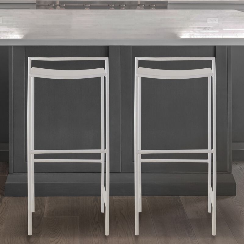 Svelte 30" Coastal Contemporary Iron Saddle-Seat Low-Back Bar Stool with Foot Rest