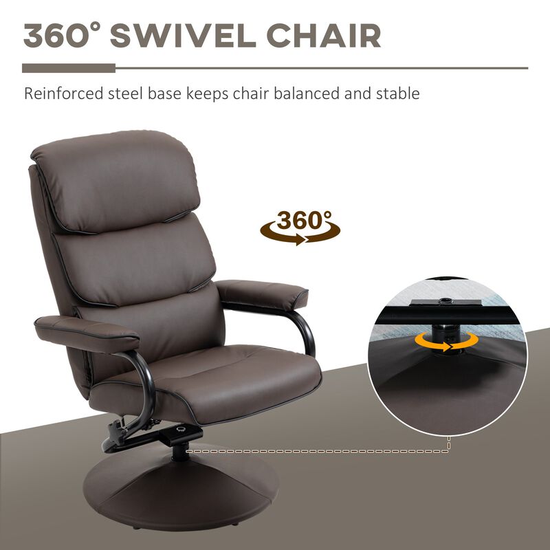 Brown Relaxation Set: Recliner Chair with Ottoman in PU Leather