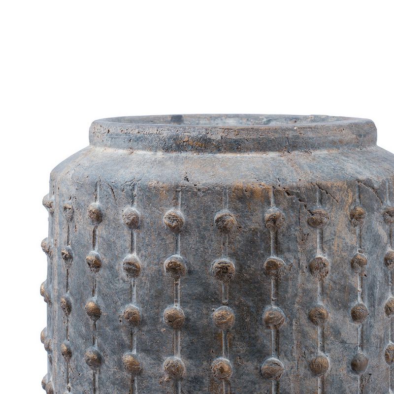 8 Inch Ceramic Planter, Round Curved Bubbled Texture, Weathered Gray Finish-Benzara