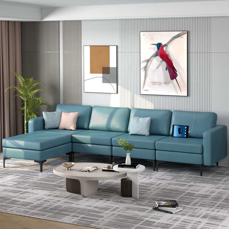 Costway Modular L-shaped Sectional Sofa with  Reversible Chaise & 4 USB Ports