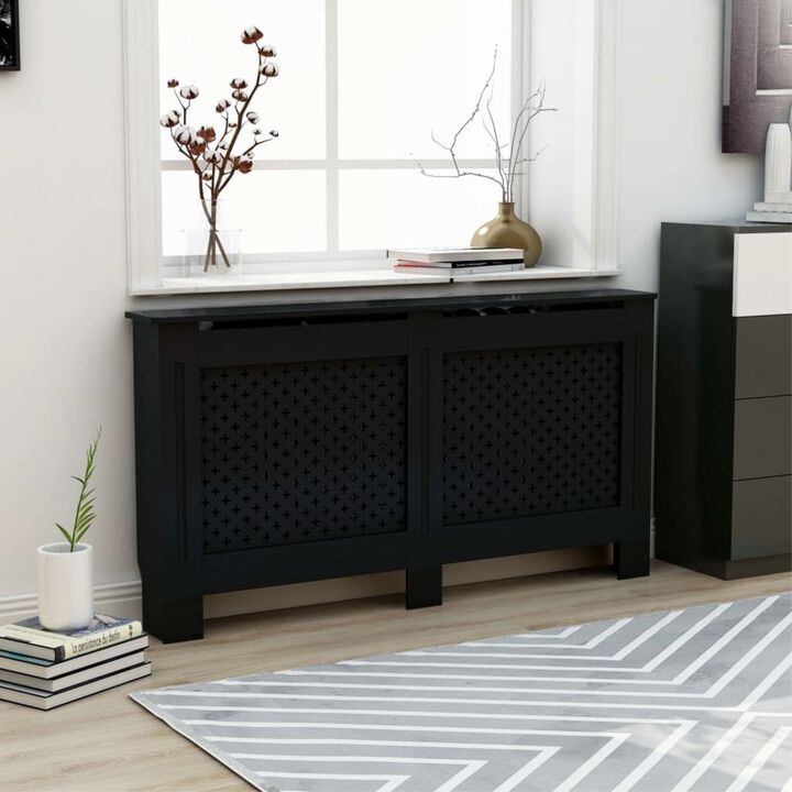 vidaXL Radiator Cover Black 59.8"x17.5"x31.9" MDF