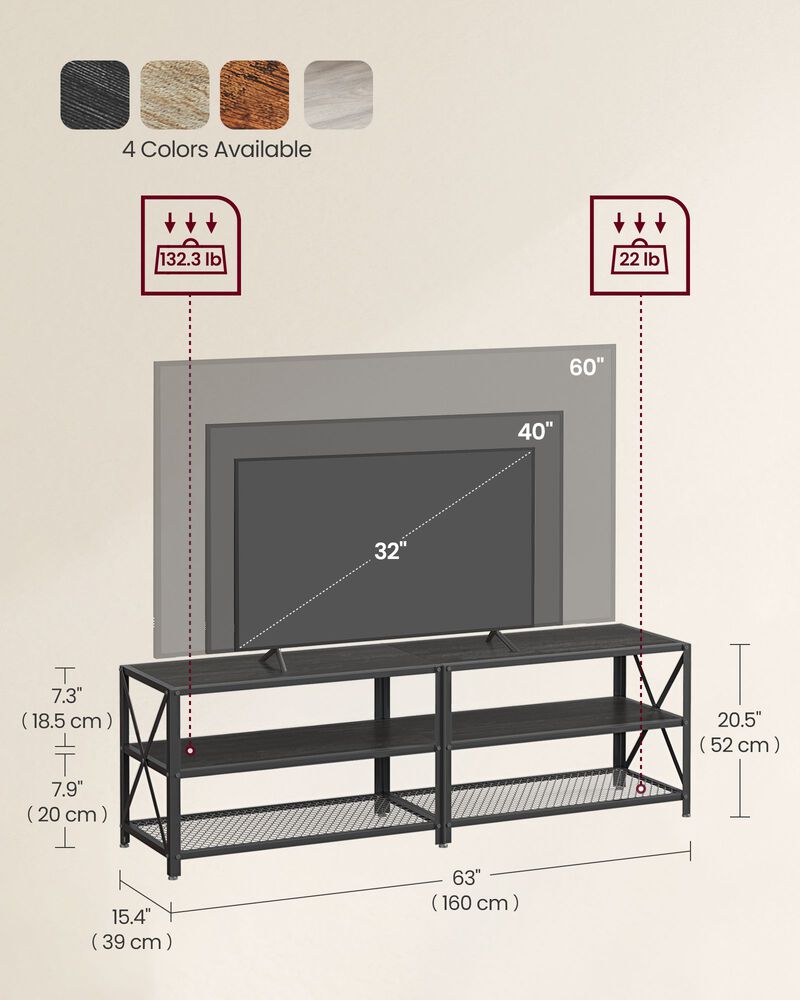 3-Tier TV Table with Storage Shelves - Practical Entertainment Center with Ample Storage