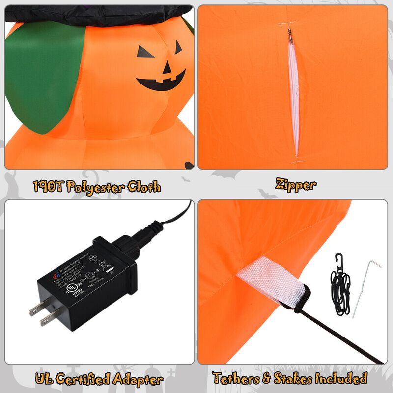 5 ft Inflatable Halloween LED Pumpkin with Witch Hat