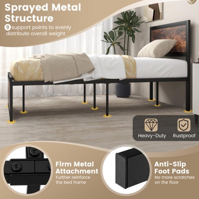 Hivvago Twin Size Bed Frame Metal with High Headboard and Mute Bars