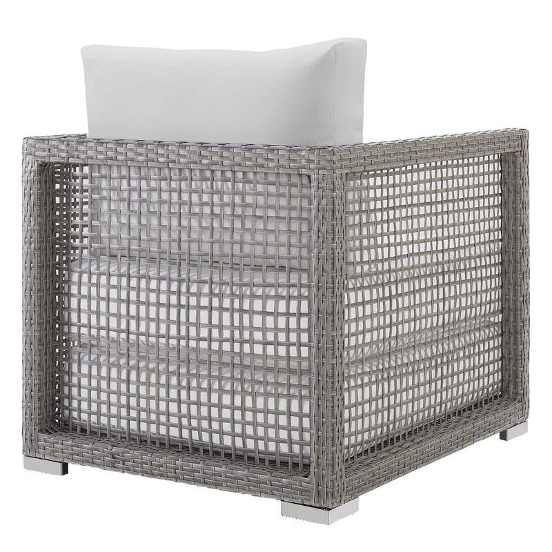 Modway Aura Outdoor Patio Wicker Rattan Armchair and Two Side Tables in Gray White