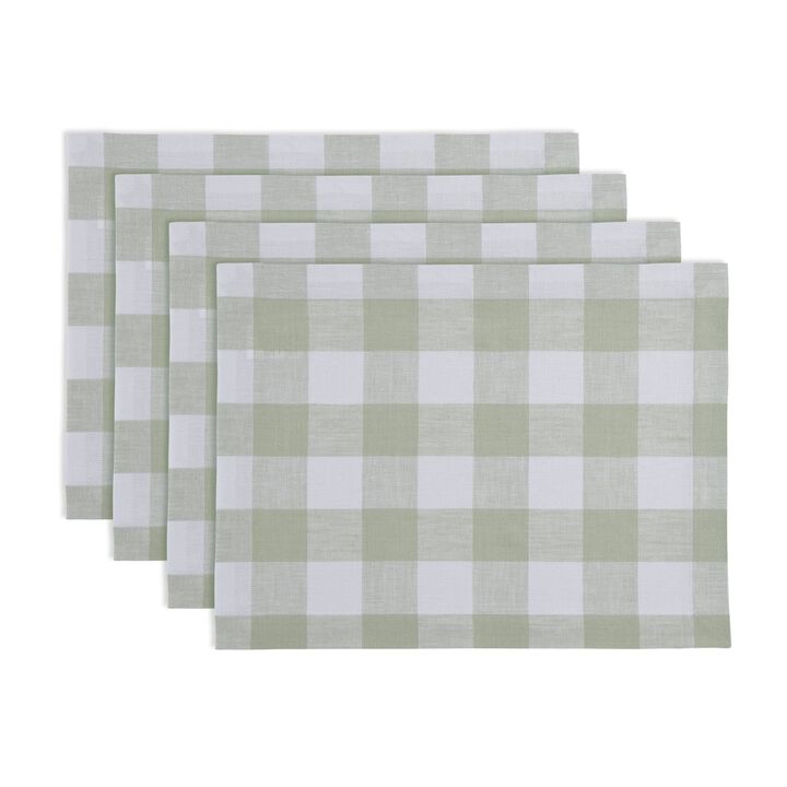 Solino Home 100% Pure Linen 14 x 19 Inch Placemats Set of 4 | Buffalo Check
