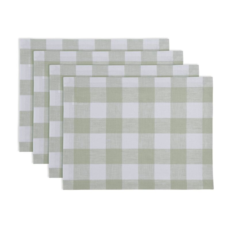 Solino Home 100% Pure Linen 14 x 19 Inch Placemats Set of 4 | Buffalo Check