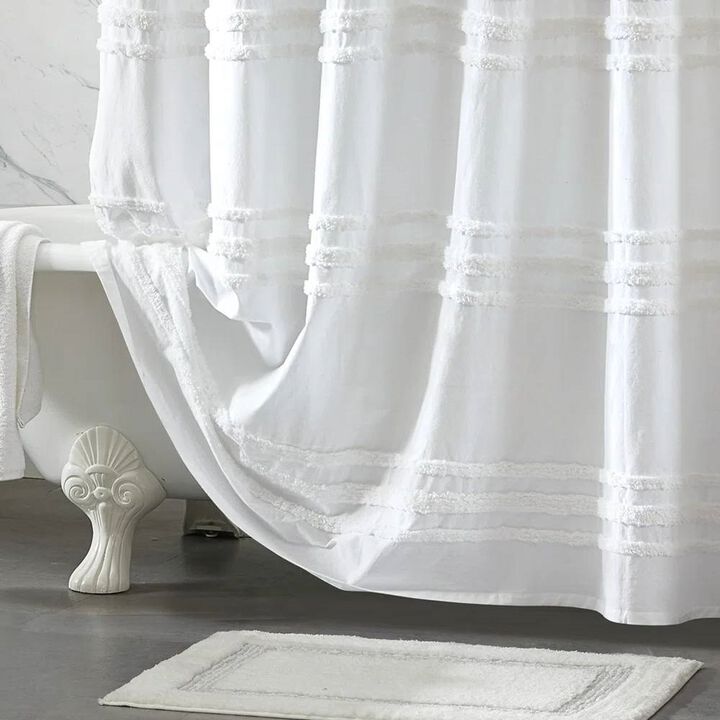Luxury Cotton Chenille Stripe Shower Curtain – Soft, Textured Fabric, Easy to Clean & Fade-Resistant