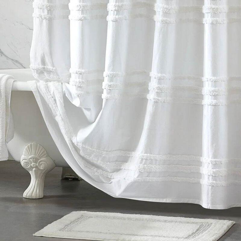 Luxury Cotton Chenille Stripe Shower Curtain – Soft, Textured Fabric, Easy to Clean & Fade-Resistant