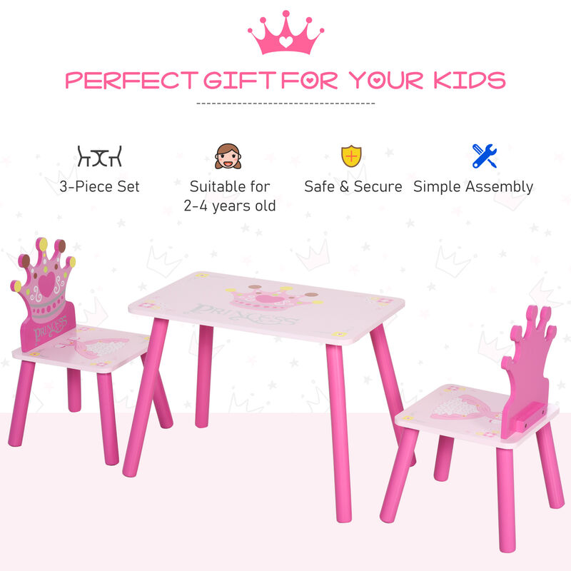 Triple Piece Collection Children's Wood Table Seat with Crown Pattern