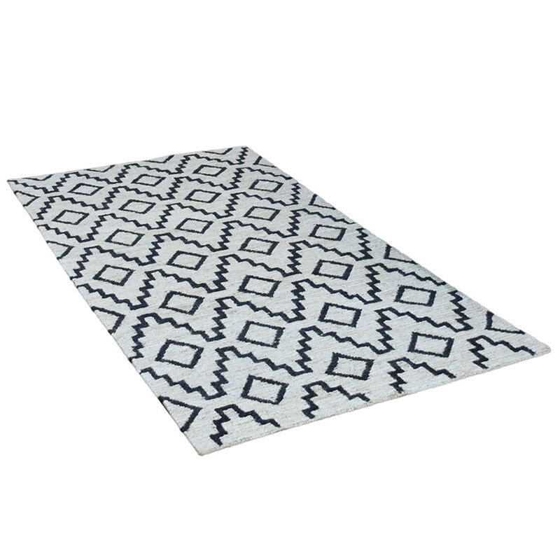 HAND KNOTTED SUMAK JUTE ECO-FRIENDLY Geometric AREA RUGS  - 8'x10', Rectangle Beige Black Color, Geometric, High Pile, Natural Fiber, Outdoor Indoor Handmade Area Rugs for Living Room (J00080)