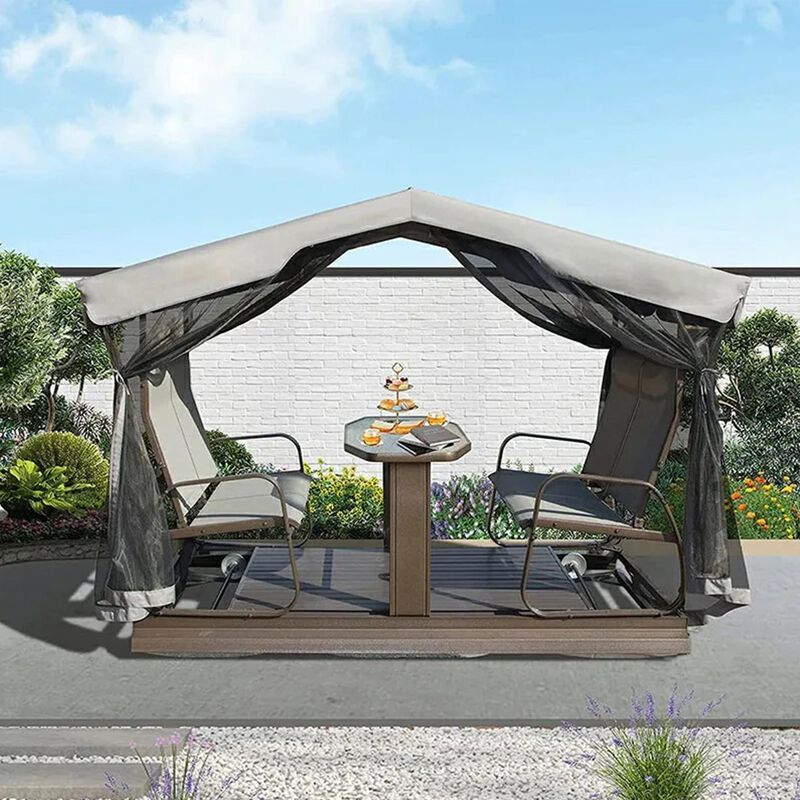 MONDAWE 4-Seat Outdoor Aluminum Frame Glider Benches With Canopy