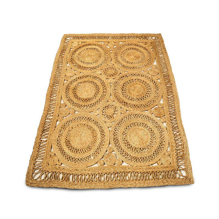 Hand Woven Rectangular Wheel Designed Carpet