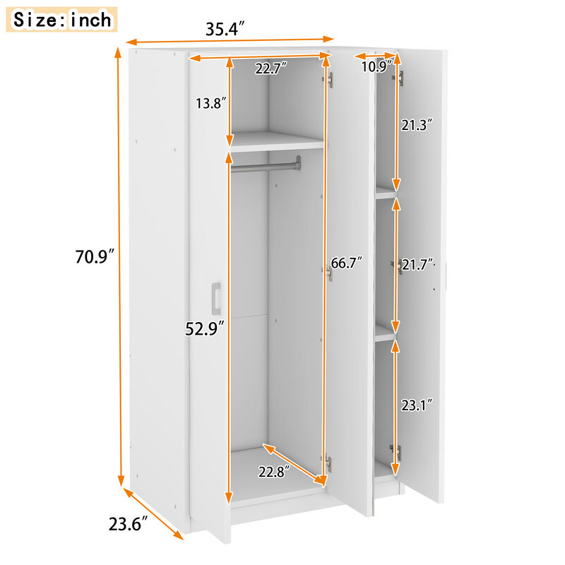 Merax 3 Door Wardrobe with Mirror