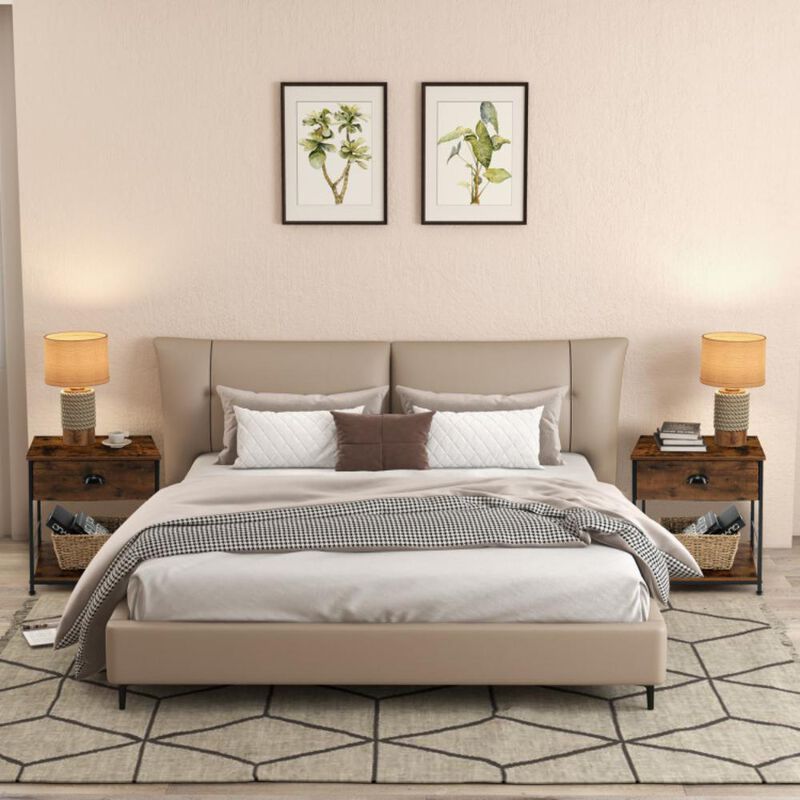 Hivvago Brown 2-Tier Nightstand with Open Shelving for Living Room and Bedroom - Set of 2