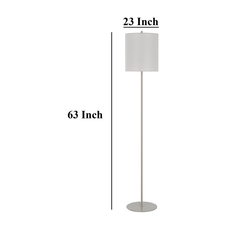 Plue 63 Inch Floor Lamp, Chrome Pole Round Base, Off White Drum Shade - Benzara