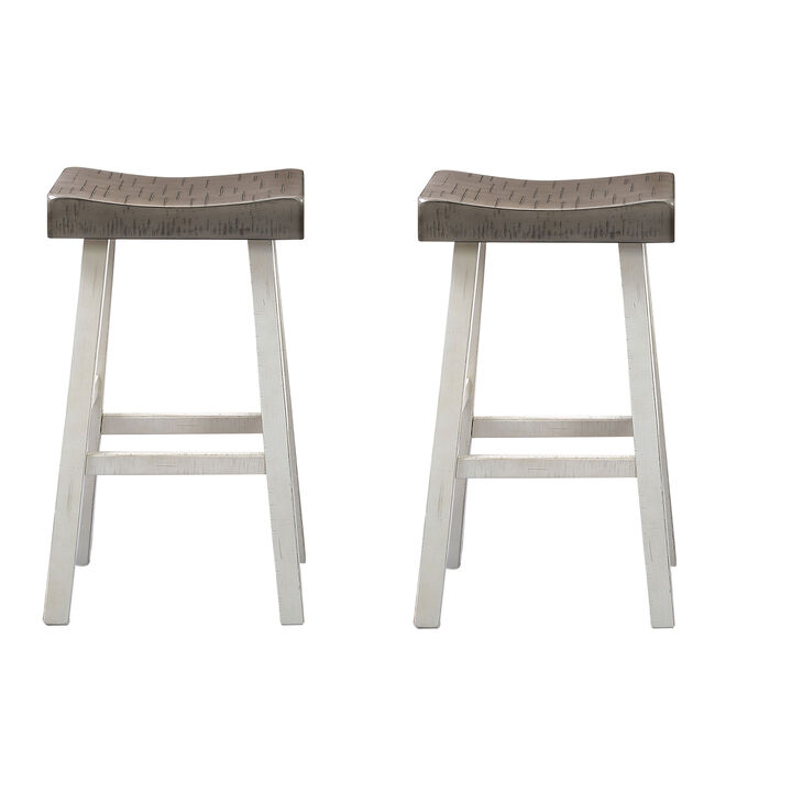 Bianca Counter Stool Set of 2, Dark Gray Saddle Seat, White Solid Wood