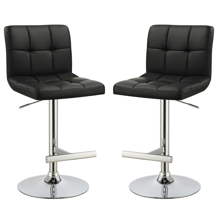 Sophisticated Armless Adjustable Bar Stool, Black ,Set of 2-Benzara