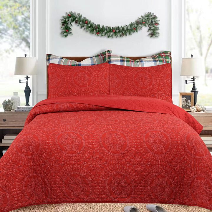 Marcielo 3 Pcs Christmas Snowflake pattern Quilt Bedspread Set Holiday Bedding