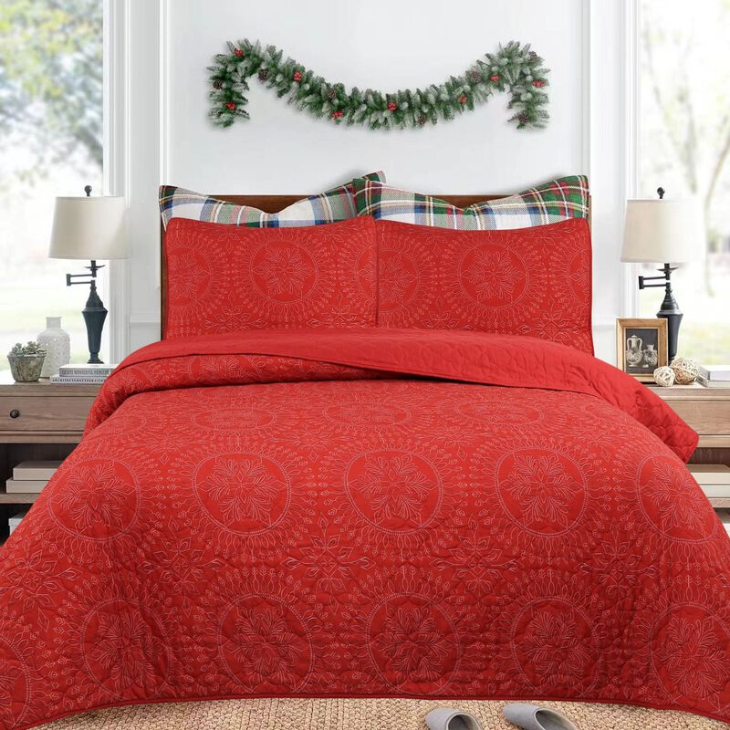 Marcielo 3 Pcs Christmas Snowflake pattern Quilt Bedspread Set Holiday Bedding