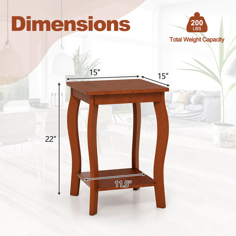 15 Inch 2-Tier Square End Table with Storage Shelf - Walnut