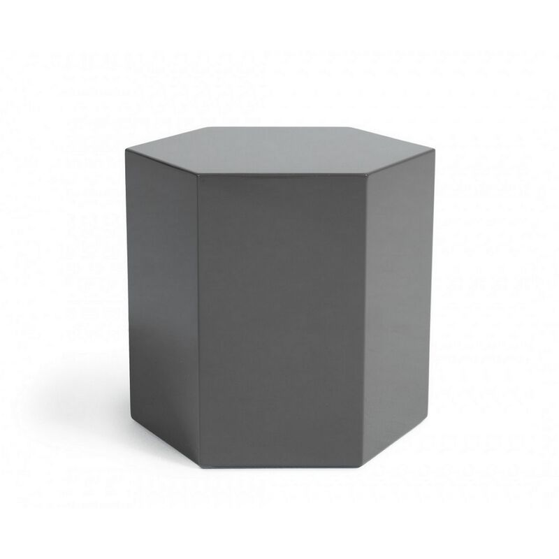 Contemporary High Gloss Hexagonal Wooden End Table, Medium, Gray-Benzara