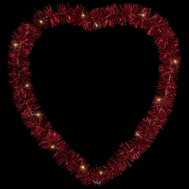 LED Lighted Tinsel Heart Valentine's Day Window Silhouette - 25.25" - Red