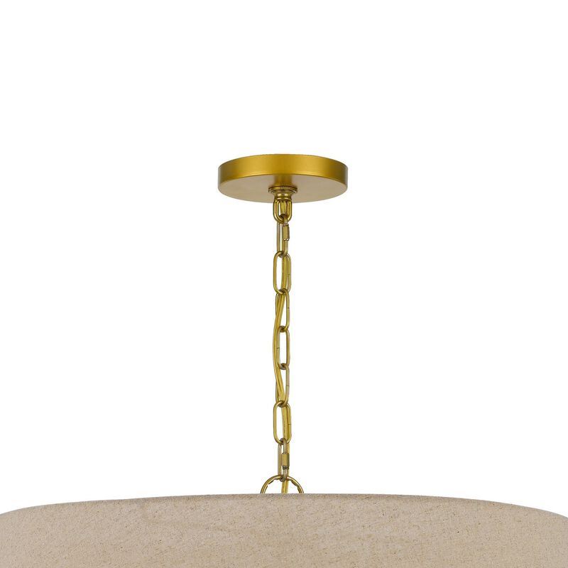 Pomy 28 Inch Chandelier, Hardback Burlap Shade, Gold Black Metal - Benzara