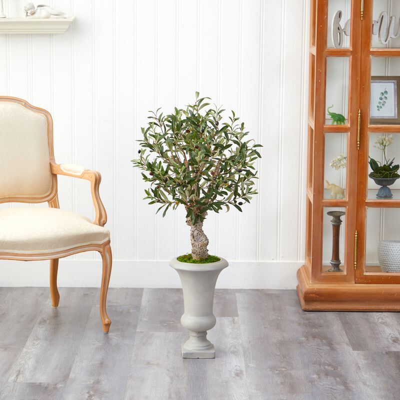 Hivvago 3.5 Feet Olive Artificial Tree in Sand Colored Urn
