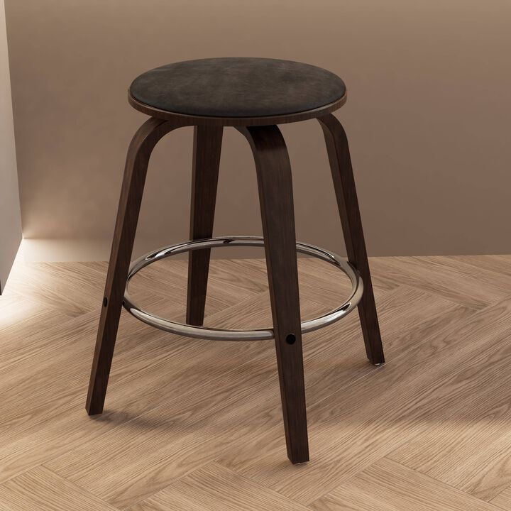 LeisureMod Pelya Modern Swivel Counter Stool Upholstered in Leather in Taupe