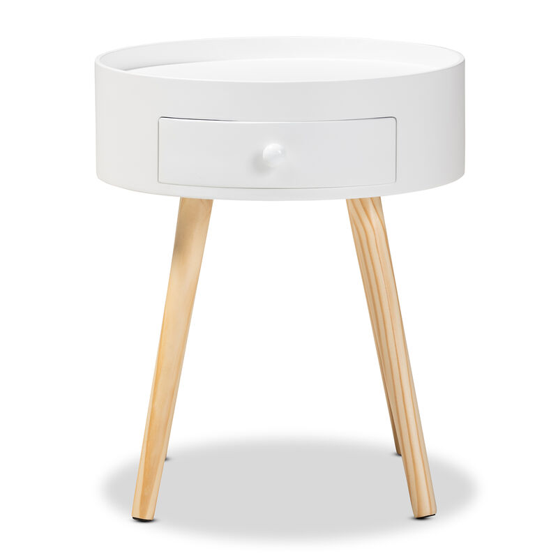 Baxton Studio Jessen Mid Century Modern White 1 Drawer Wood End Table