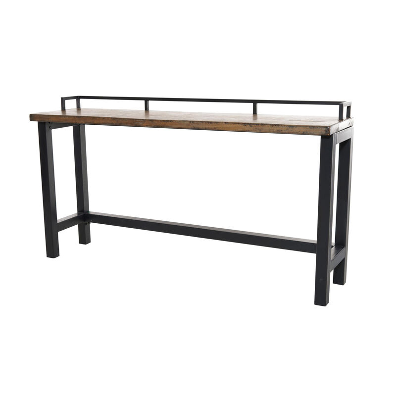 Fyan Counter Table w Rails, Black Iron Base, 71 Inch Rectangular Top - Benzara