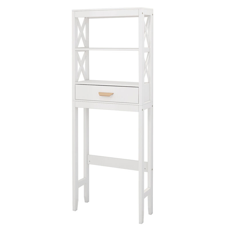 23.62 in. W. x 7.87 in. D x 64.96 in. H White Wood Linen Cabinet with 2 Open Shelves