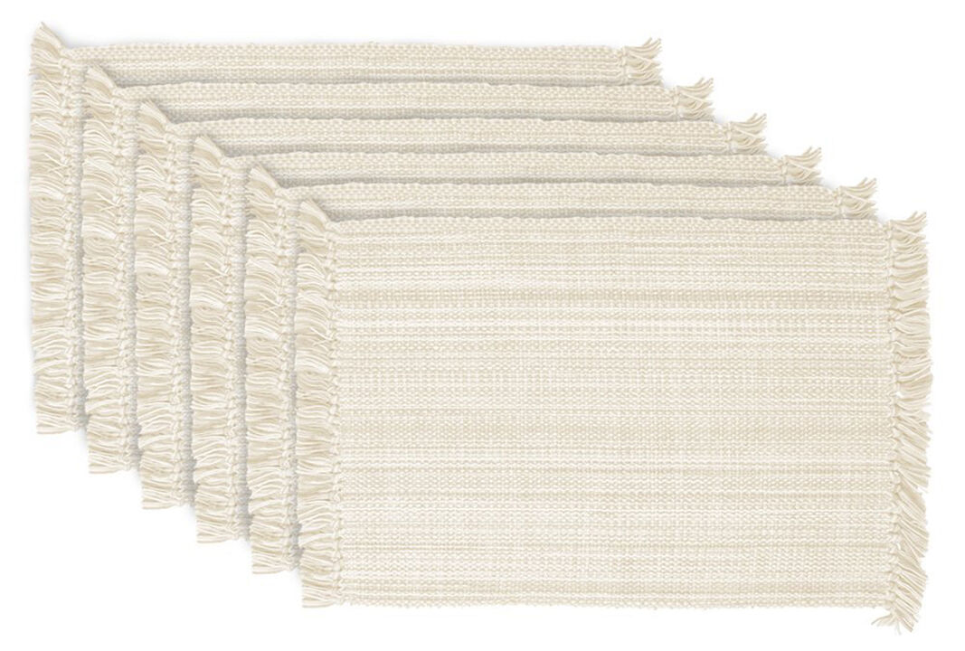 Set of 6 Variegated Natural Fringe Placemats 19" x 13"