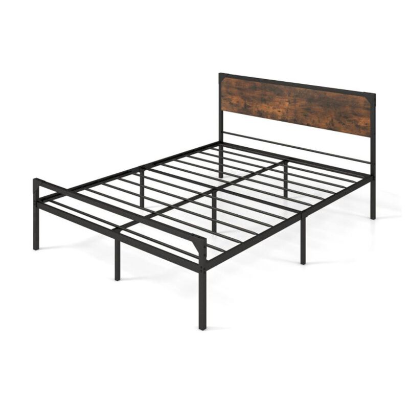 Hivvago Platform Bed with Rustic Headboard and Footboard