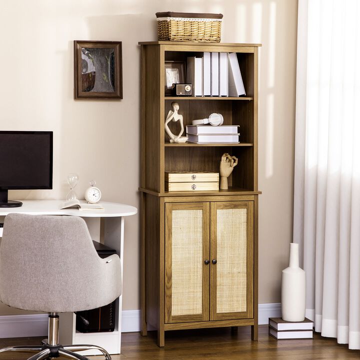 Walnut Home Organization: Tall Bookcase with Cabinet for Study & Living Room
