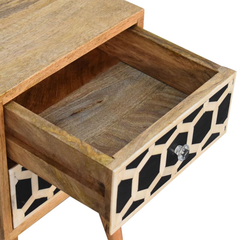 Mini Bone Inlay 2 Drawer Solid Wood NightStand