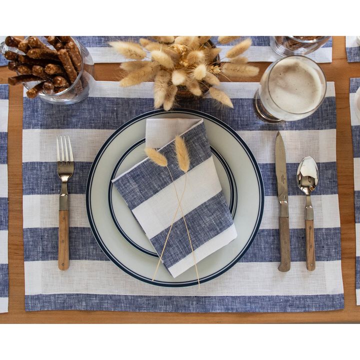 Solino Home 100% Pure Linen 14 x 19 Inch Placemats Set of 4 | Cabana Stripe